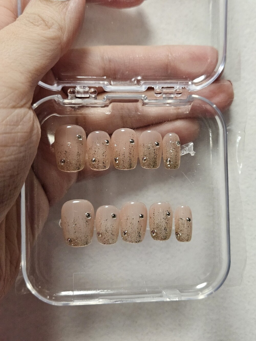 Clear Nude & Gold Glitter Press-On Nails - Elegant Nail Set